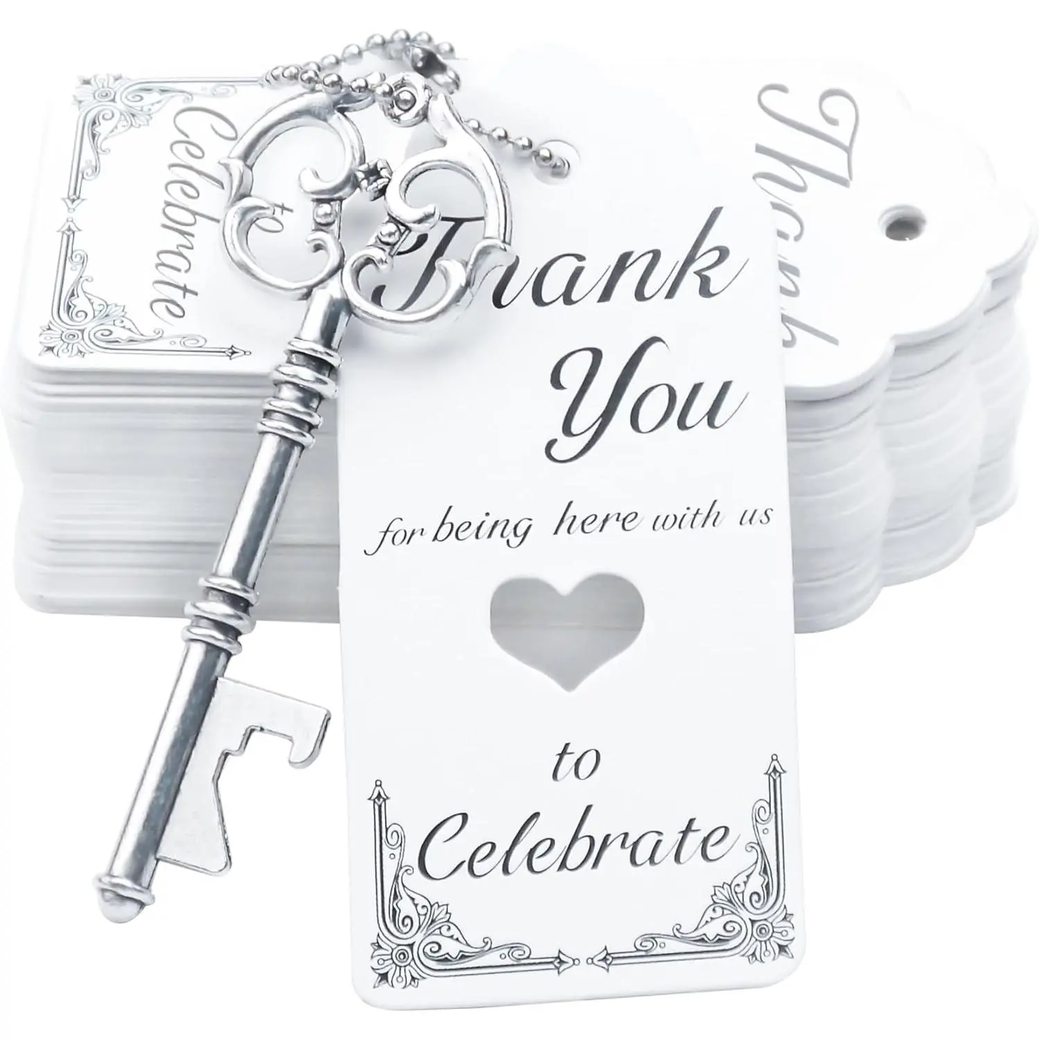 52 count  Skeleton Key Bottle Opener Party Favor Wedding Favor Guest Souvenir  Set with Escort Thank You Tag Card and  (Antique )