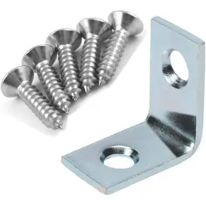 20 Pack 1x1 Corner Brace with Screws - Zinc Plated Steel L Brackets for Picture Frames - Includes 20 Corner Braces and 40 1/2" x 6 Gauge Flat  Phillips Screws