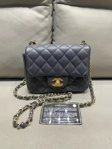 Pre-owned CHANEL Mini Square Black Caviar Gold Hardware