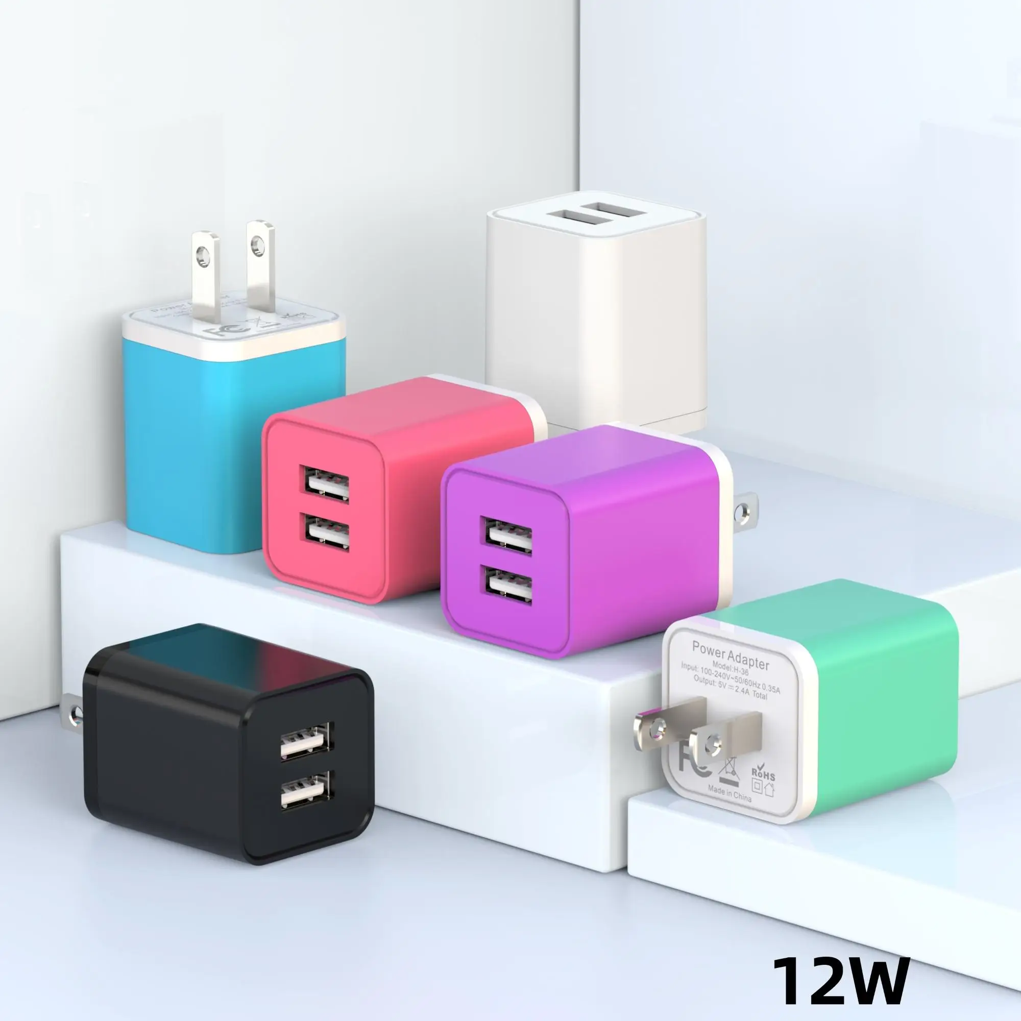 12W USB Wall High-Speed Charging Charger Kit, 5V 2.4A Dual USB Port Cube Power Plug Adapter, Summer Gift, Mobile Phone Charger Head for iPhone 13 iPad