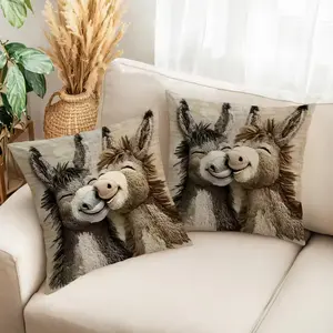 Cute Donkey Digital Print Pillow Covers Set, 45x45cm Short Plush Material, Hidden Zipper, Indoor Outdoor Decor, No Filler Included