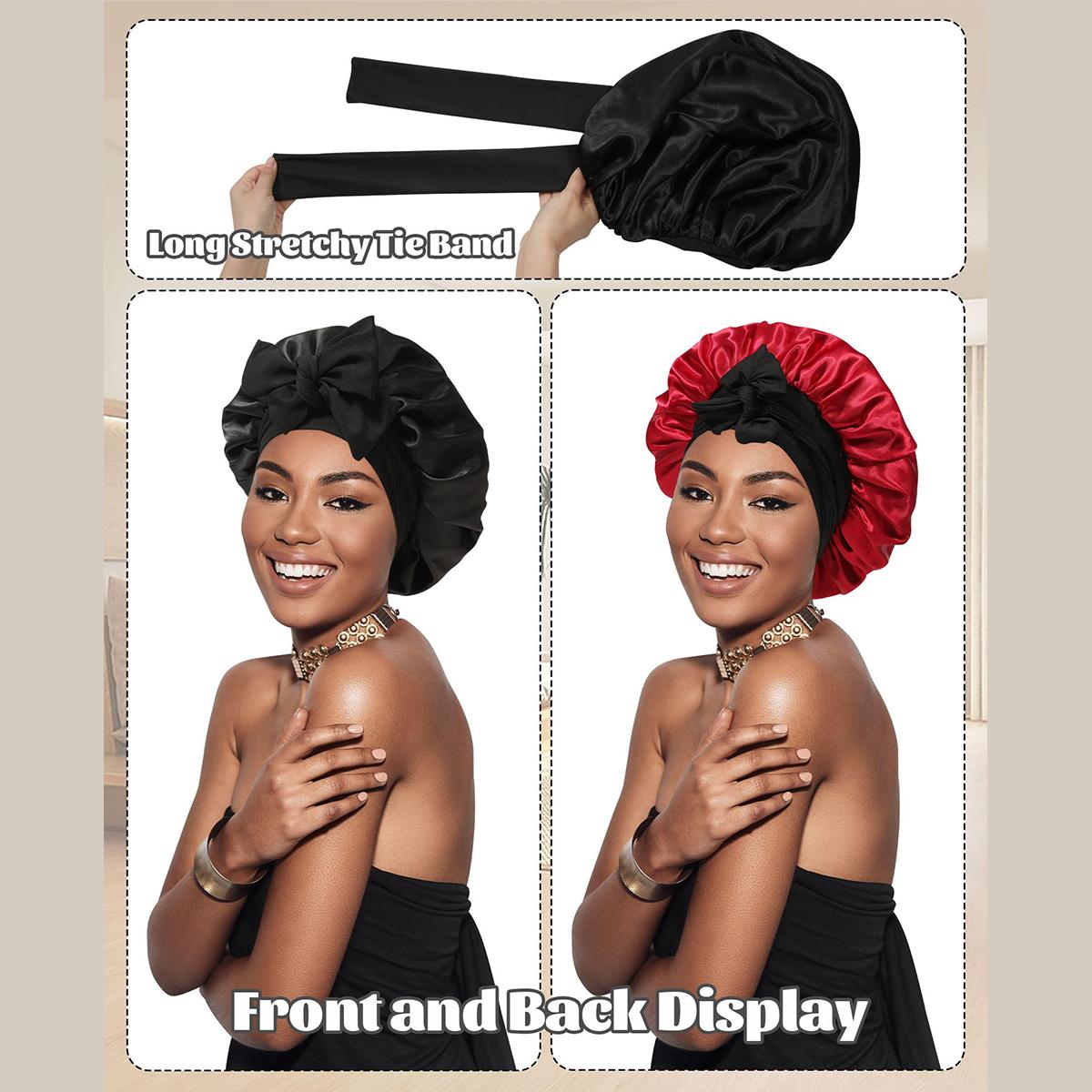 AWAYTR Satin Bonnet for Sleeping Silk-Like Sleep Cap Double Layer Hair Bonnet with Elastic Tie Band for Curly Hair Night Cap AWAYTR Satin Bonnet for Sleeping Silk-Like Sleep Cap Double Layer Hair Bonnet with Elastic Tie Band for Curly Hair Night Cap