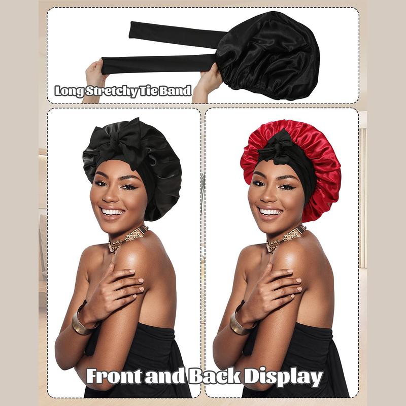 AWAYTR Satin Bonnet for Sleeping Silk-Like Sleep Cap Double Layer Hair Bonnet with Elastic Tie Band for Curly Hair Night Cap