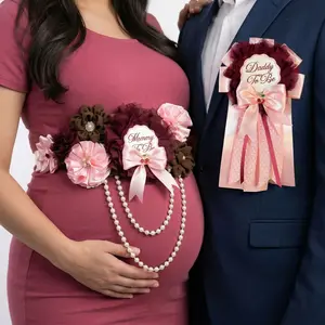 Burgundy and Pink Cherry Baby Shower Sash and Daddy-to-Be Pin Set
