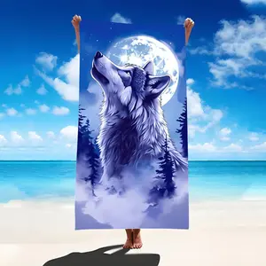 Wolf Howling At Full Moon Beach Towel with Forest And Cloud Design Large Absorbent Quick Dry Towel for Pool Spa And Outdoor Use