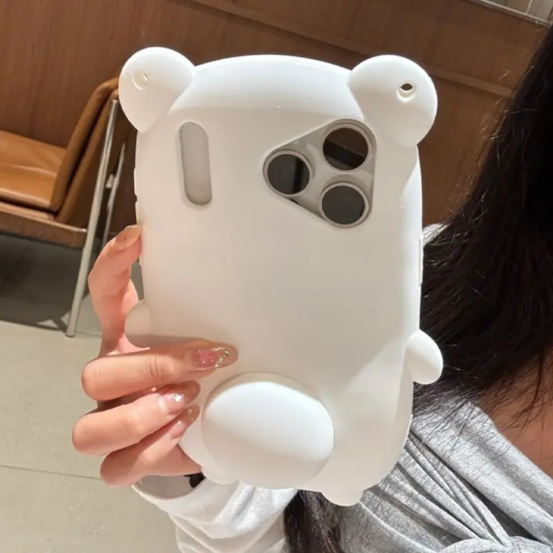 Cute three-dimensional bear retractable stand silicone protective phone case is suitable for iPhone 12 13 14 15 16 17 Pro Max Casing Cover Phone Shell Mobile Phone Accessories