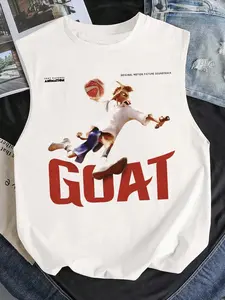 Men's Sleeveless Vest Goat Basketball Print Design, Breathable Fabric, Round Neck Loose Fit, Casual, Medium Length, Anime Collaboration