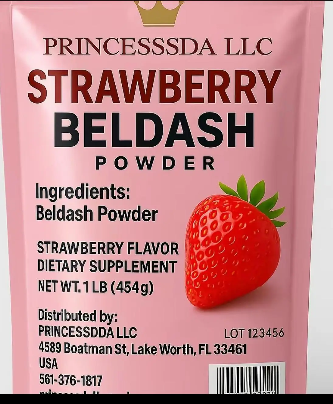 Princesssda LLC Strawberry Beldash Powder 1 LB Dietary Supplement with Strawberry Flavor 454g Net Weight