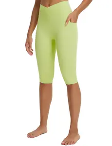 baleaf Women's 14" Knee Length Capri Leggings with Pockets Criss Cross Stretch Casual Exercise Summer Yoga Workout Pants Daily Lounge Bottoms