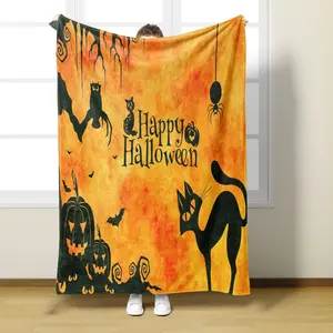 Funny Blankets 150x200cm Happy Halloween Orange Blanket Winter Warm Soft Pumpkin Digital Printed Throw Flannel Blanket Multifunctional Blankets