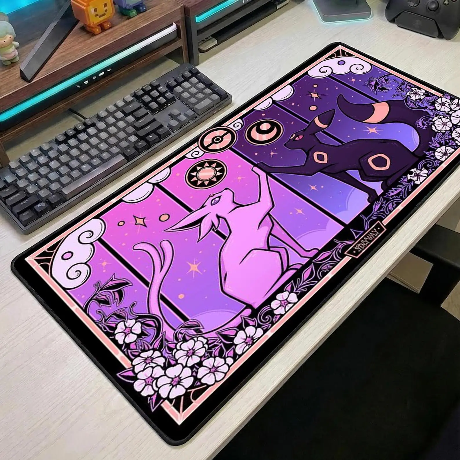 PokeMouse Pad Large Desk Mat Umbreon Espeon Mousepad Cute Purple Anime Desk Mat Gaming Desk Mat Poke Gift