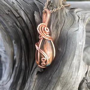 Orange Labradorite Necklace Wrapped in Copper Wire