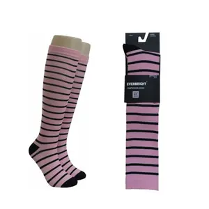6 Pair Kneehigh Pink & Black Stripes Cute Womens General Use Compression Socks