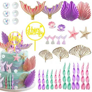 36Pcs Mermaid Cake Topper - Mermaid Tail Cake Decorations with Seaweed Shells Starfish Under the Sea Cake Decorations for Birthday Party Decorations - Home Improvement.