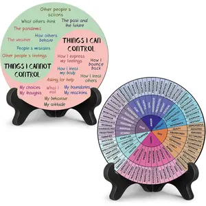2 Pcs Things I Can Control Office Desk Decor Feelings Wheel Chart Calming Emotions Wheel Poster Mental Health Feelings Psychology Decor for Home Office Counselor Women Men(Bright)