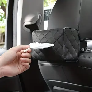 Car PU Leather Tissue Box Fixed Armrest Box Hanging Sun Visor Multifunctional Tissue Box Car Organization Supplies