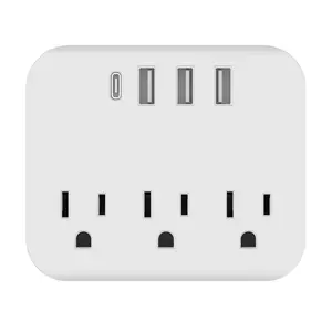 7-in-1 Mini Portable Power Socket with 3 Sockets, 3 USB Ports, 1 Type-C Port, and Switch for Business Travel and Office Use, White