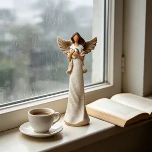 Hand-Painted Resin Angel Figurine - Heart-Holding Home Decor Statue, Sympathy Memorial Gift for Grieving Loved Ones, Thoughtful Present for Moms cute desktop july ornament office artificial single piece