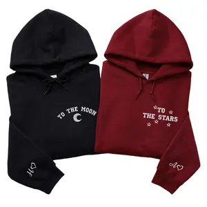 Custom Embroidered To The Moon & Stars Matching Hoodies for Couples – Personalized Embroidered Valentine's Day Gift Ideas For Him Her Womenswear