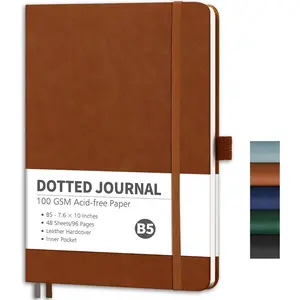 Dotted Journal Notebook, 96 Pages, B5 Medium Size (7.6'' x 10''), Leather Hardcover, 100 GSM Thick Paper, for Journaling, Planning,  (Brown)
