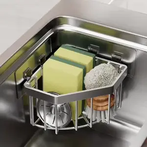 Stainless Steel Kitchen Sink Storage Rack, Dish Drainer, Drainage Rack, Hanging Faucet Drain Holder for Sponges Brushes Towels Cleaning Brushes, Space Saving Durable Organizer