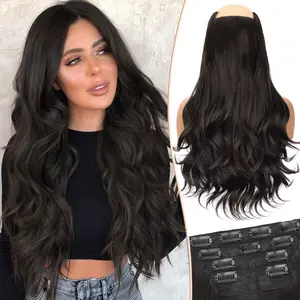 ORSUNCER clip in hair extensions 4 pcs natural long Synthetic wavy curly hairpieces Nature Black Layered soft invisible for women 20 inch