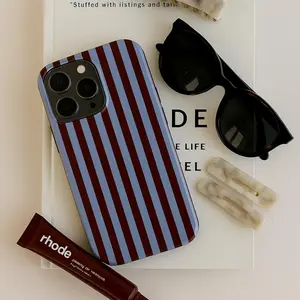 Midnight Lines: Burgundy and Blue Striped Phone Case, Glossy Protective iPhone Case for iphone 17 promax case air 16 plus 15 promax 14 pro 13max 12 Samsung S25 EDGE S24 S23 S22 Ultra Fe Protection Smartphone casing, Bold Pattern Design