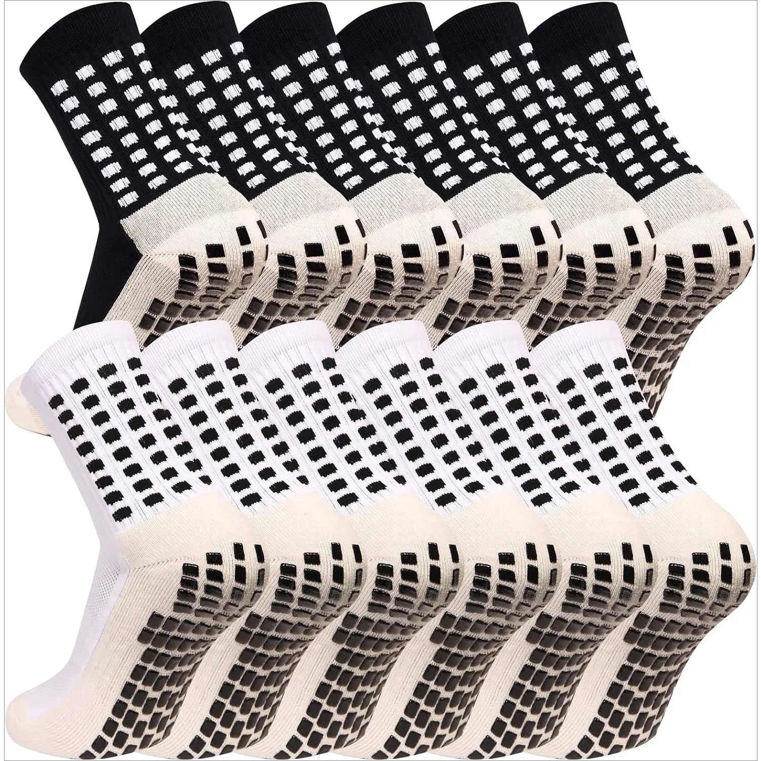 2/3/4/6 Packs Men's Grip Soccer Socks Anti Slip Athletic Socks Non Slip Football Basketball Socks with Grip Pads