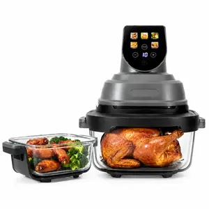 5-in-1 Glass Air Fryer | Non-Toxic | 4QT & 6-Cup Glass Containers w/Lids | Microwave, Freezer, Dishwasher Safe | Max Crisp, Air Fry, Bake, Recrisp