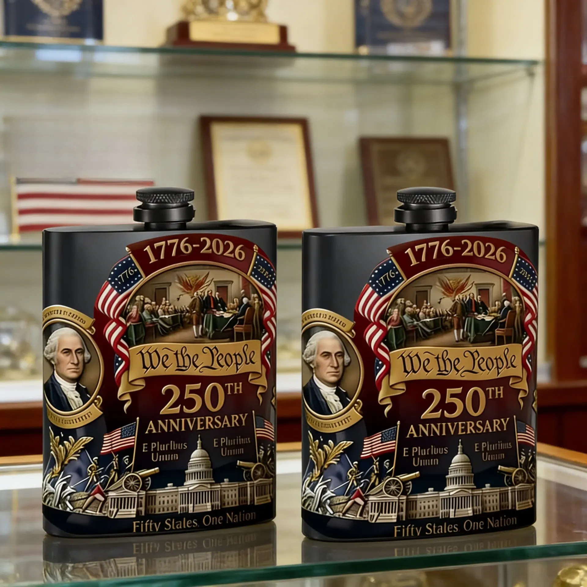Patriotic Whiskey Flask Bottle Container for Us 250th Anniversary Celebration, Commemorative We the People Flask, Perfect Gift for Independence Day, Drinkware