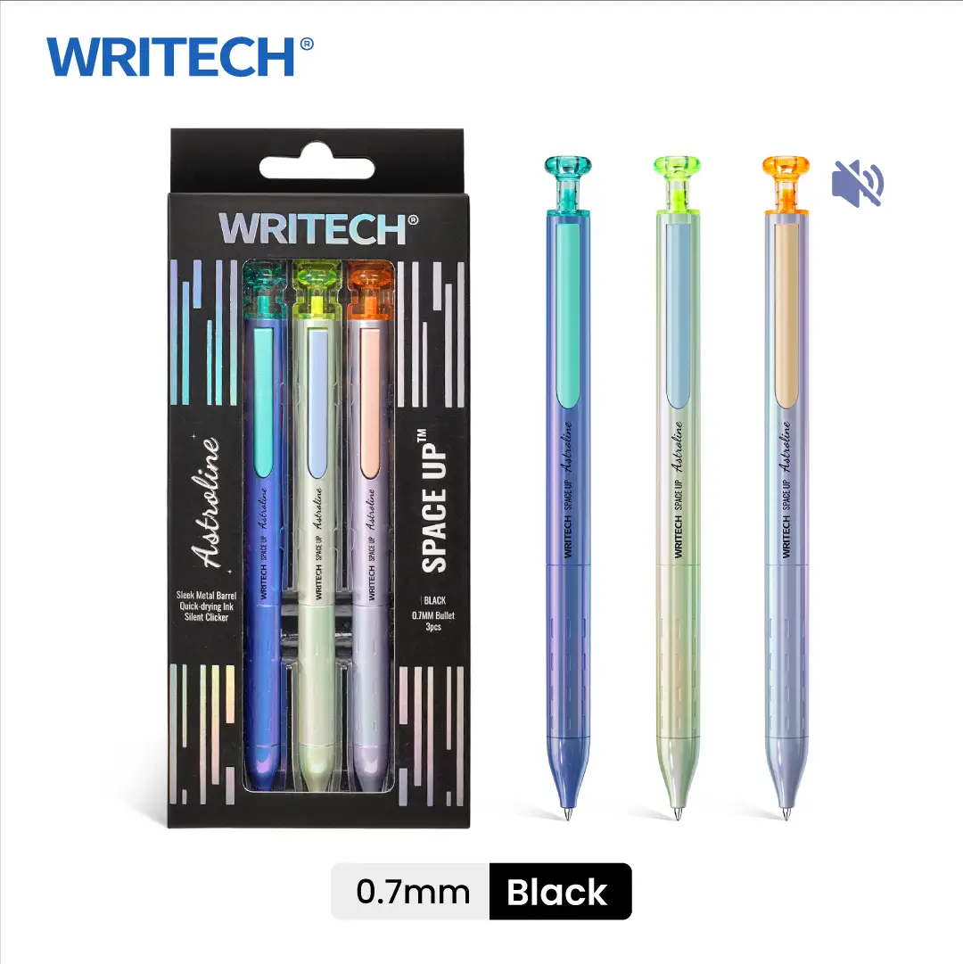 WRITECH Gel Pens Black Ink Sleek Metal Barrel 0.7mm Retractable Quick-Drying Space Up Astroline Silent Clicker No Smear Office Supplies Writing Tools