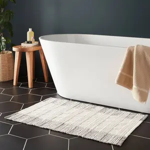 Threshold 24"x36" Oversized Modern Chenille Bath Rug Black/White Rectangle 100% Cotton Woven Flat Pile Handmade OEKO-TEX Certified Bathroom Drying Doormat Decor Set