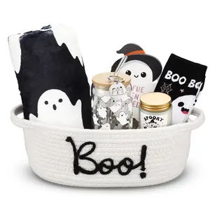 7/8Pcs Boo Basket Gifts Halloween Gifts for Women Cute Halloween Boo Basket Halloween Fall Gift Boo Basket Stuffers with Ghost Flannel Blanket Glass Tumbler Candle Keychain Novelty Socks,Halloween Spooky Gift Baskets for Adults Friends Teen Boyfriend