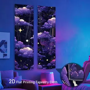 Starry Sky Night Vertical Blacklight Tapestry Cosmic Galaxy Cloud Long Luminous Tapestries for Bedroom Purple Glow in The Dark Decorative Wall Hanging Pixel Art UV Reactive Home Decor for Living Room Dorm Unique Gifts for Friends Night Sky Ambiance
