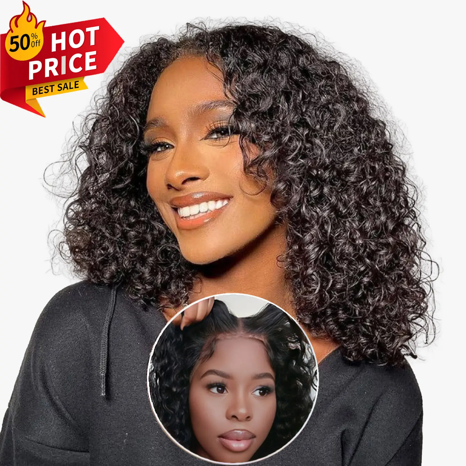 4x4 Glueless HD Wigs Human Hair HD Transparent Glueless Wigs Pre Plucked with Baby Hair 200% Density Afro Kinky Curly Wigs for Black Women Outdoorfun