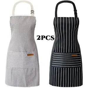 2-Pack adjustable unisex kitchen aprons made of soft cotton blend fabric, built with two practical pockets for easy storage. Adjustable neck strap fits most body shapes well, classic bib design blocks oil stains and splashes effectively