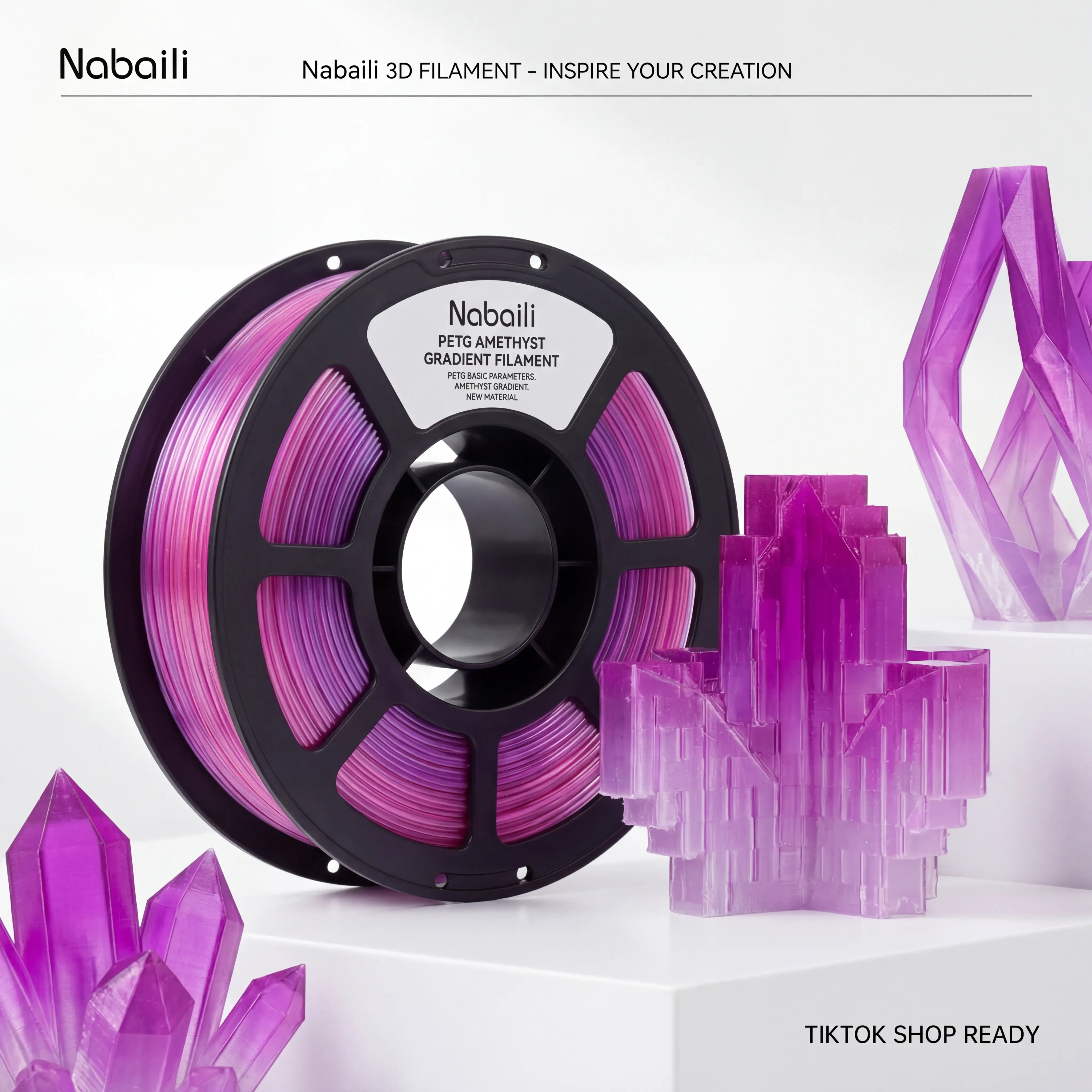 NABAILI PETG 3D Printing Filament, 1KG, 1.75mm Purple Gradient, AMS-Friendly Premium Fused Deposition Modeling 3D Printing Supplies for Creative Projects