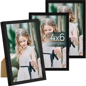 4x6 Picture Frame Set of 3, Made of High Definition Glass for 4 x 6, Wall and Tabletop Display Thin Border Photo Frames for Home Decor, Black