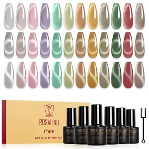 ROSALIND Cat Eye Gel Nail Polish Set, 12-Color Moonlight Shimmer Glitter Soak-Off UV Magnetic Gel Polish Kit, DIY Nail Art Gift for Women