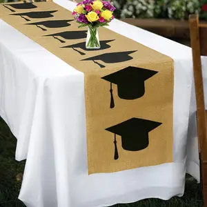 1pc Burlap Table Runner for Graduation Featuring Rustic Decorations in Black and Navy Blue 13X72 Inches