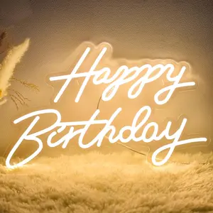Happy Birthday Neon Sign for Wall Decor, LED Light Up Sign, USB Powered Dimmable Neon Light for Birthday Party Decorations Backdrop, Warm White