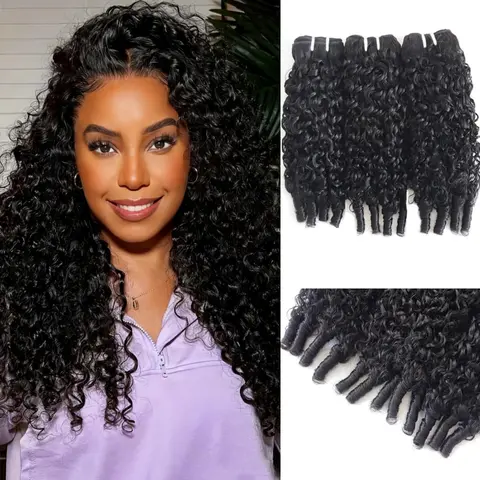 QVR Burmese Curly Bundles Human Hair Spiral End Quick Water Wave Human Hair Bundles Extensions 3Pcs for Women 18 20 22 inch Natural Black