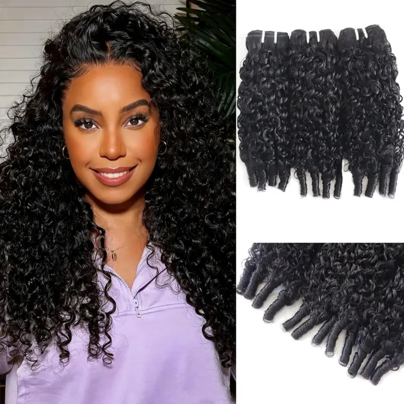 QVR Burmese Curly Bundles Human Hair Spiral End Quick Water Wave Human Hair Bundles Extensions 3Pcs for Women 18 20 22 inch Natural Black