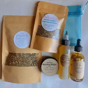 Mamas Organic Postpartum Kit - Hair Growth Oil, Organic Tea, Rinse, Nursing Balm & Relax Body Oil