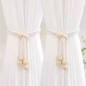 2pcs Japanese Wabi-Sabi Style Braided Rope Tie Straps, Soft Cotton Thread Weaving, Matte Wood Beads Decorative Binding Bands, Japanese Aesthetic