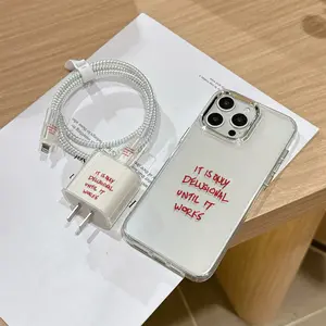 6 Piece Set Transparent Creative Phone Case, Charger Head Cover, Cable Protector, Storage Rope, Data Line Protection, Fits iPhone Models