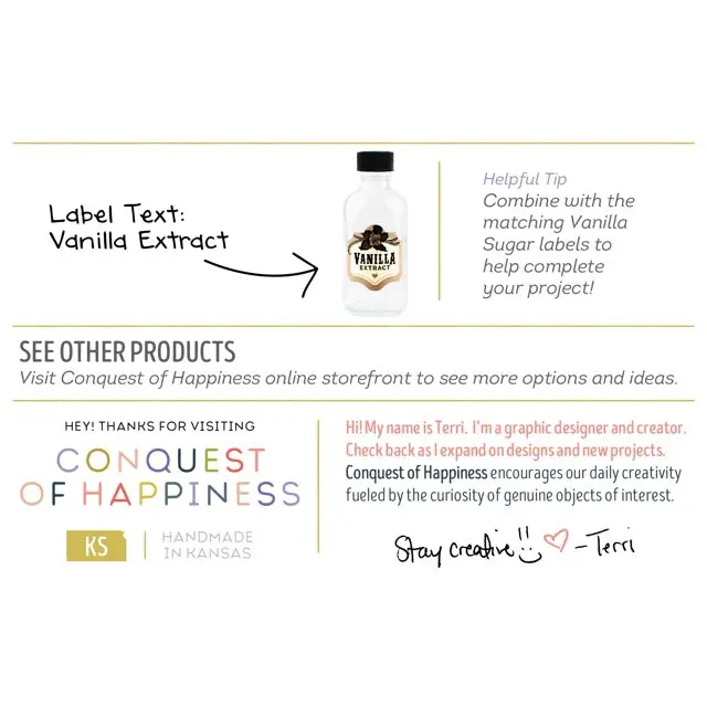Vanilla Extract Labels with 2 oz Glass Bottles - Handmade by Conquest of Happiness Plastic Round 3