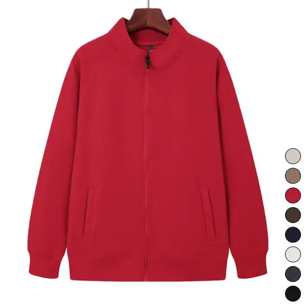 Women's Casual Solid Knit Cardigan, Loose-Fit Full Zip Sweater with Stand Collar, Pockets and Raglan Sleeves, Knit Fabric, Athletic