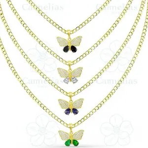 Cuban Chain 20 Inches with Butterfly Pendant Gold-Tone Hip Hop Jewelry for Men and Women