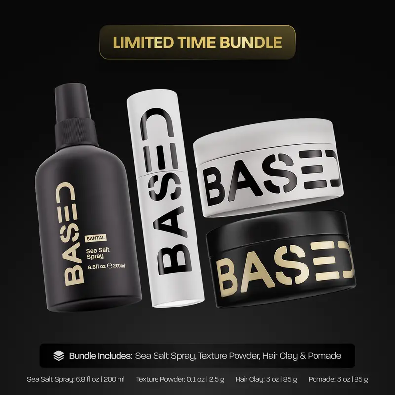 BASED Ultimate Straight/Wavy Hair Styling Bundle | Texture Powder, Clay, Pomade, Sea Salt | BASED Bodyworks | Premium Non-Toxic